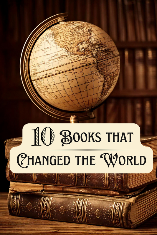 vintage books, globe decor, classic literature, literary collections, book lovers, history books, educational products, bookshop display, world-changing books, reading accessories.