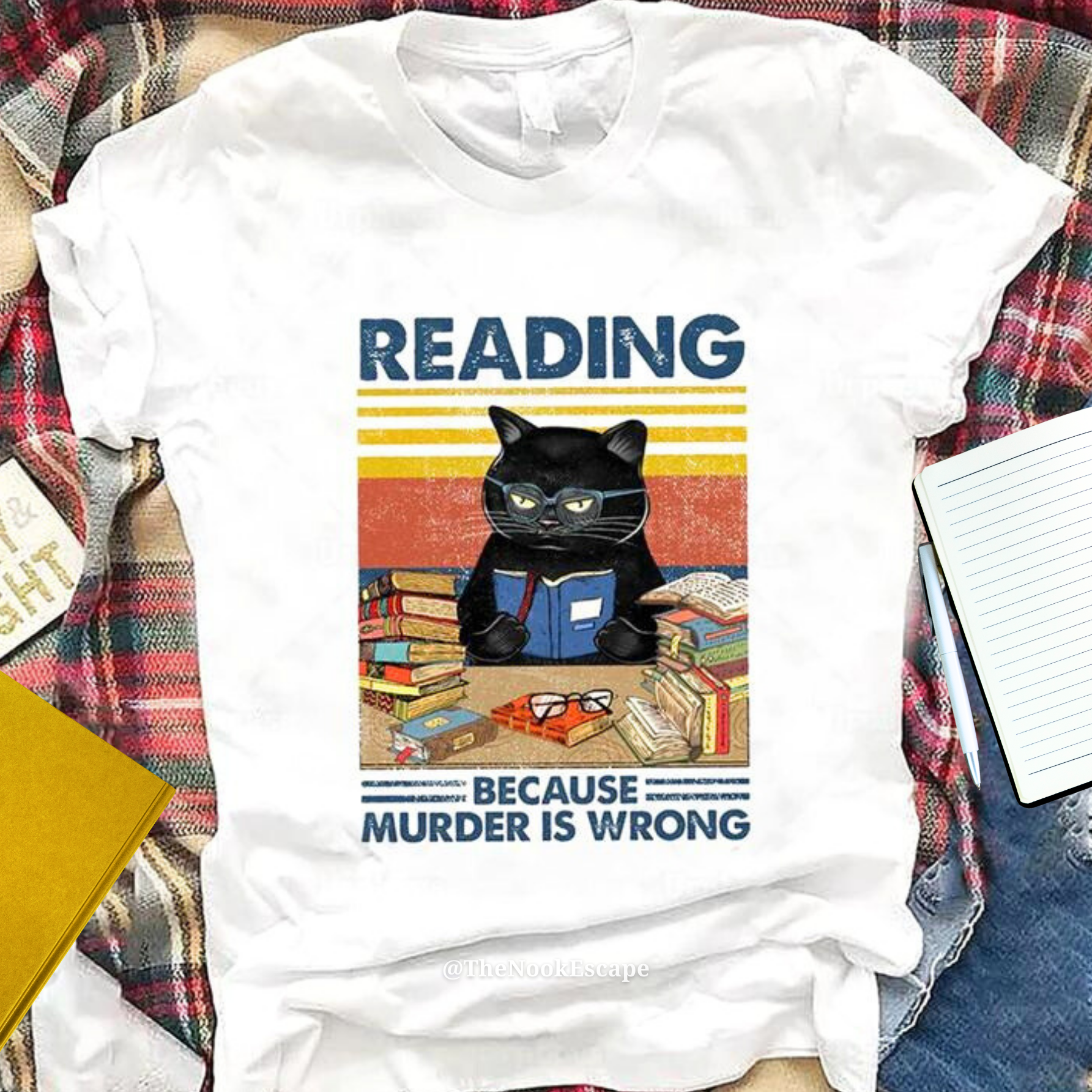 Black Cat Reading Murdering T Shirt