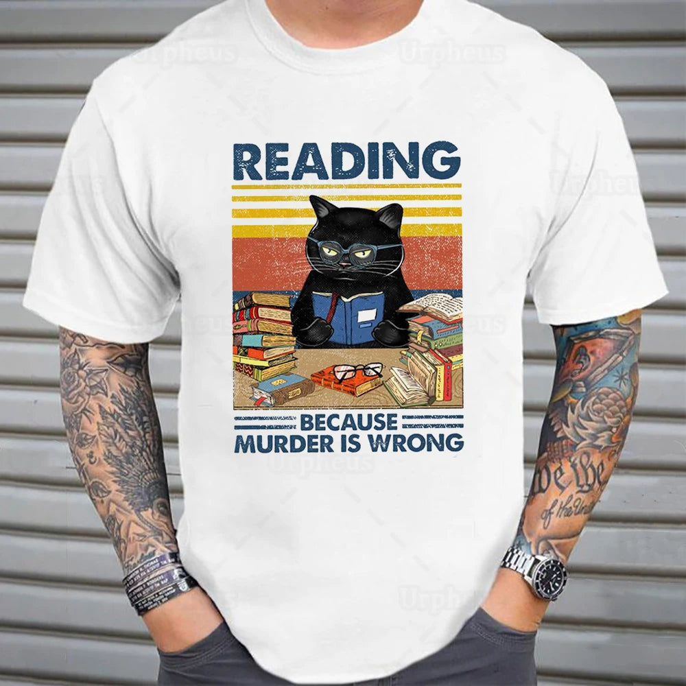 Black Cat Reading Murdering T Shirt